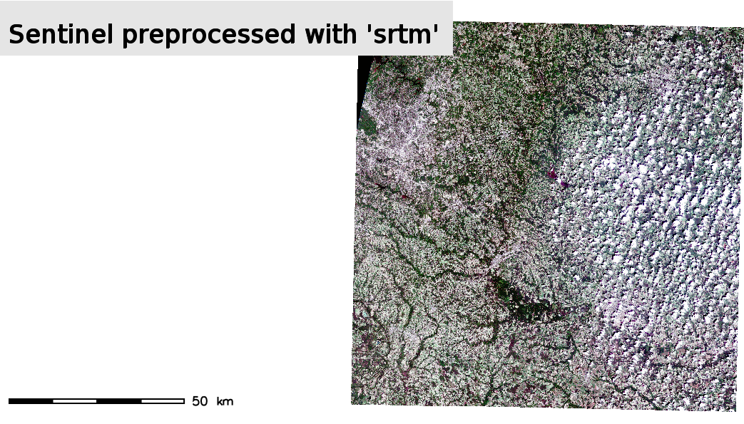 Pre-processed Sentinel scene RGB with SRTM