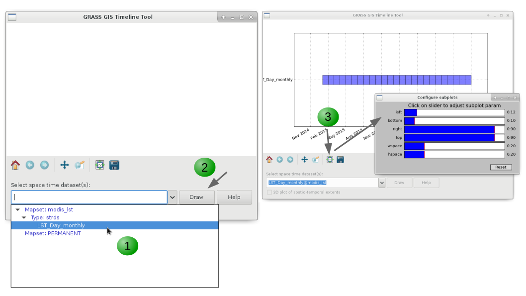 Workflow for plotting STRDS with g.gui.timeline